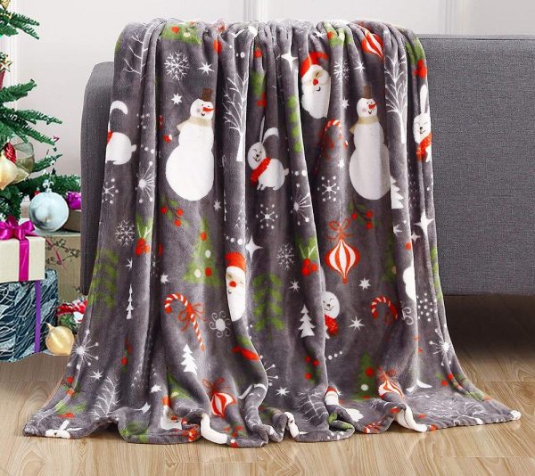 New Elegant Comfort Velvet Touch Ultra Plush Christmas Holiday Printed Fleece Throw-Blanket