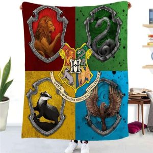 Four Houses Of Hogwarts Logo Harry Potter Blanket 1