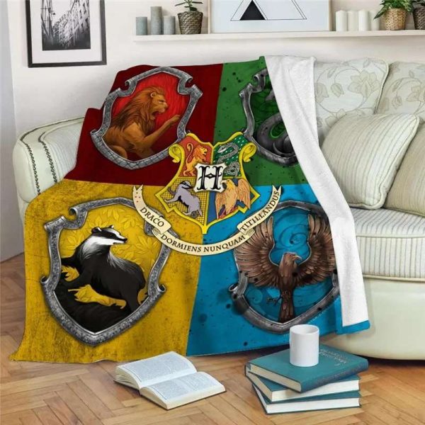 Four Houses Of Hogwarts Logo Harry Potter Blanket
