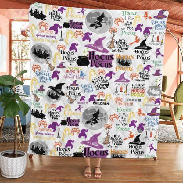 Halloween It’s Hocus Pocus Time Witches Cauldron Witch Hat Blanket