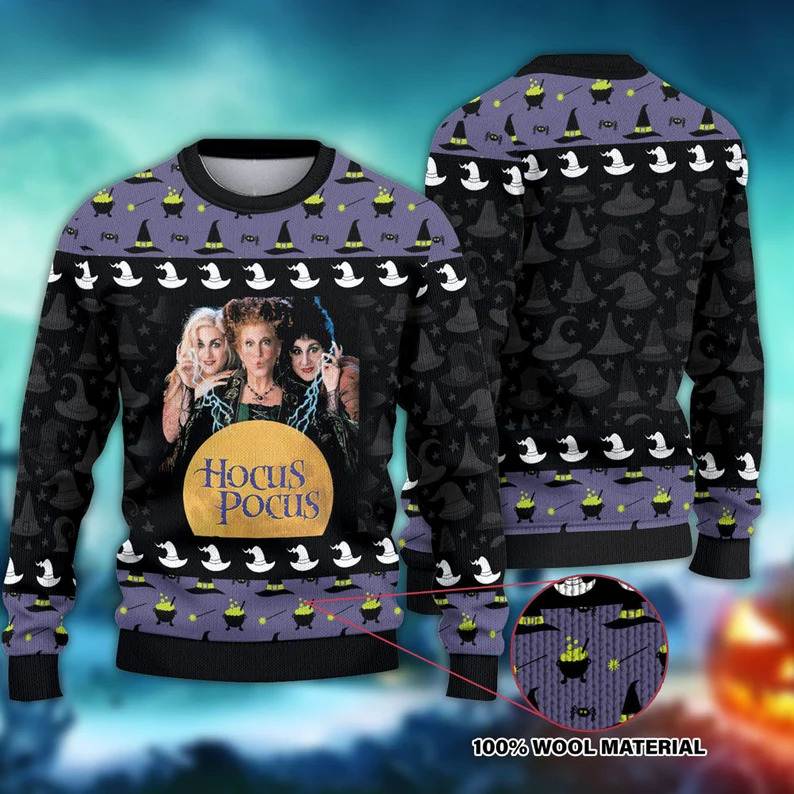 Hocus Pocus 2 Sanderson Sisters Witch Hat Cauldron Ugly Sweater