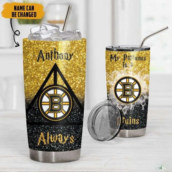 NHL Boston Bruins Deathly Hallows Logo Tumbler, Personalized Harry Potter Gifts