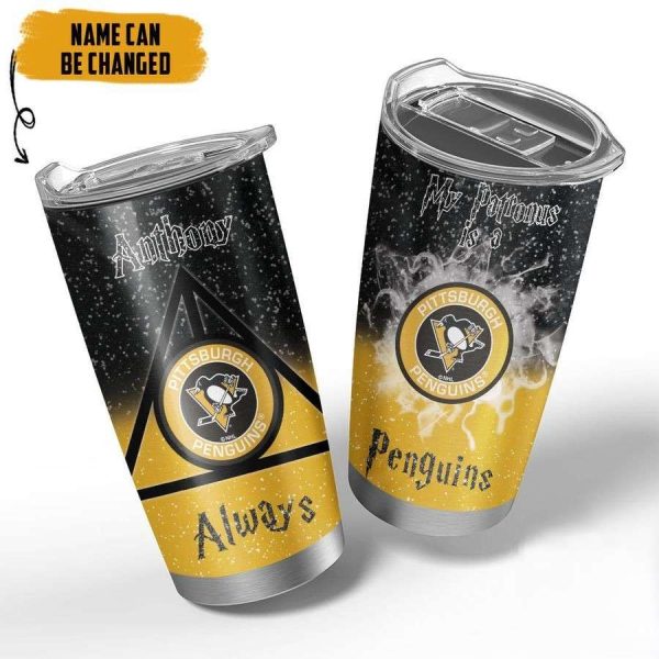 NHL Pittsburgh Penguins Deathly Hallows Logo Tumbler, Personalized Harry Potter Gifts