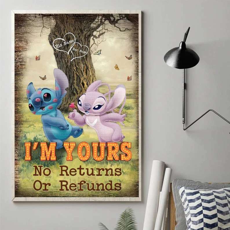 Cute Stitch And Angel Cartoon Poster, I Am Your Personalized Couples Canvas