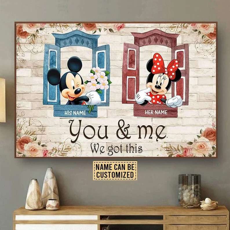 Disney Mickey Minnie Love Canvas Flower You And Me We Got This Couples Poster 1