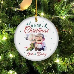 First Christmas Married Carl and Ellie Personalized Couples Christmas Ornaments