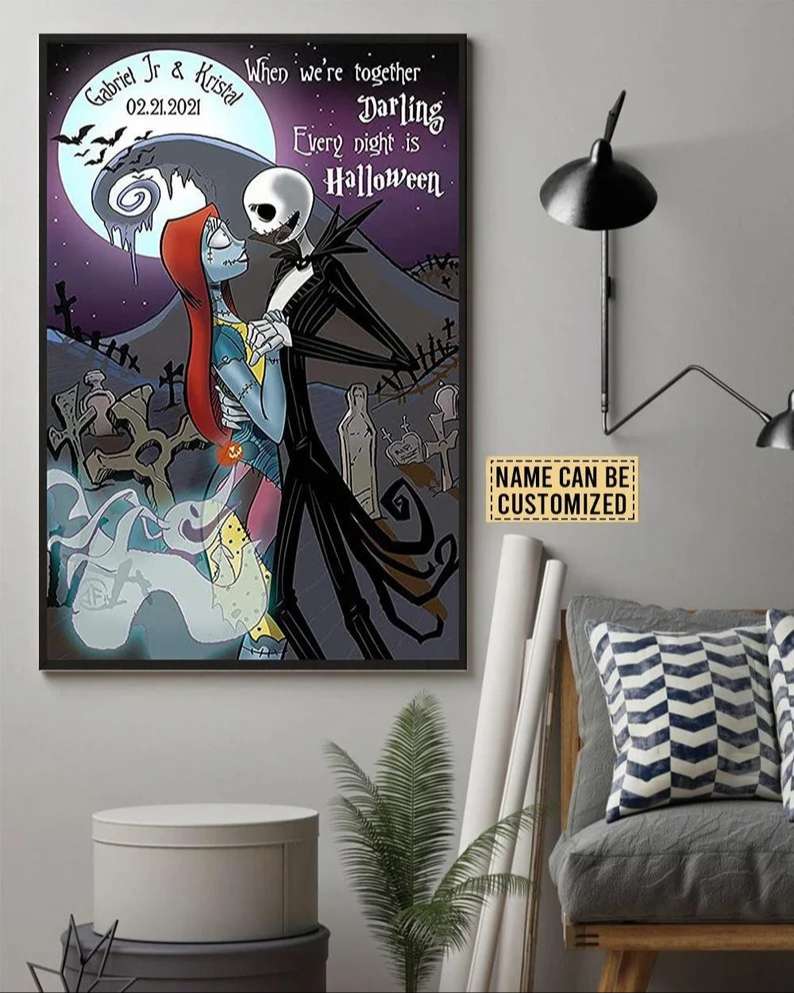 Her Jack His Sally Postef Every Night Is Halloween Personalized Couples Canvas 1