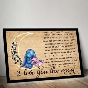 I Love U To The Moon And Back Couples Canvas, Love Lilo and Stitch Poster