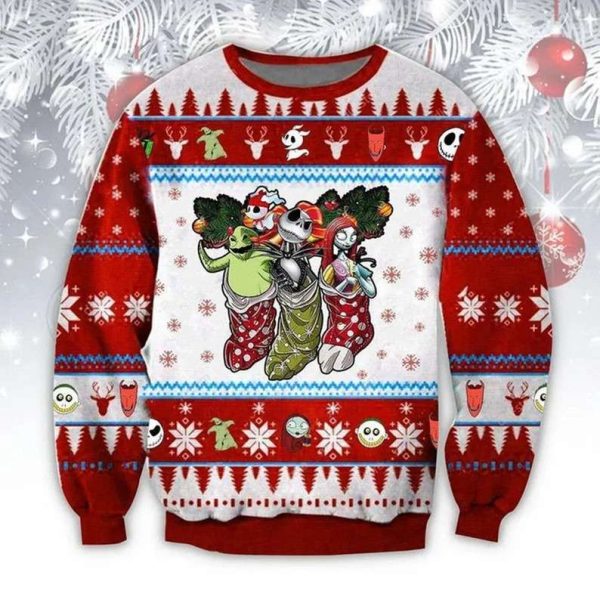 Jack Sally And Oogie Boogie Blue Funny Couples Ugly Christmas Sweaters