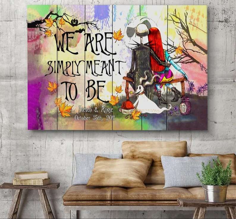 Jack Sally And Zero Poster We re Simply Meant To Be Watercolor Personalized Couples Canvas 1
