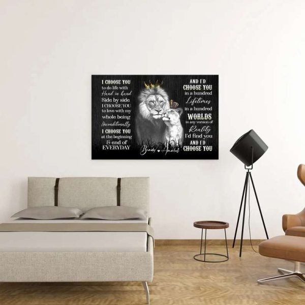 King And Queen Lion Poster I Choose You Couples Canvas, Custom Couples Gifts