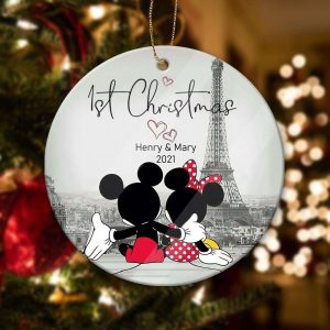 Mickey In Love Personalized Couples Christmas Ornaments