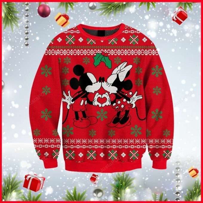 Minnie Kissing Mickey Disney Funny Couples Ugly Christmas Sweaters