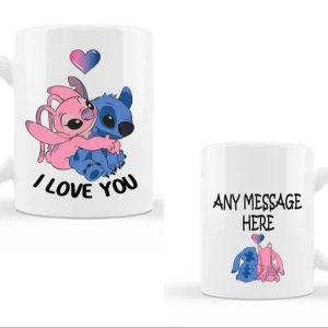 Personalised I Love You To Much Cute Angel And Stitch Couples Coffee Mug 1