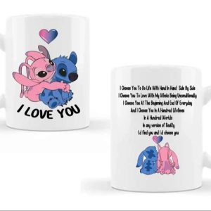 Personalised I Love You To Much Cute Angel And Stitch Couples Coffee Mug 2