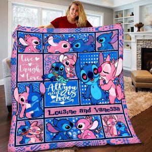 Personalized All U Need Is Love Disney Stitch And Angel Couples Blanket