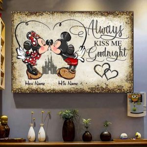 Personalized Always Kiss Me Goodnight Poster Minnie Mickey Mouse Couples Canvas