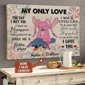 Personalized Cute Angel And Stitch Canvas My Only Love Couples Poster