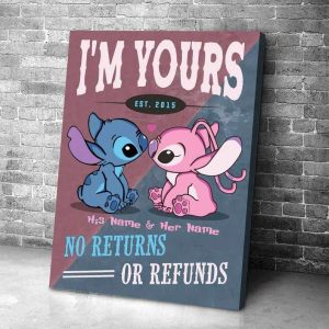 Personalized Disney Stitch And Angel Poster I’m Your No Return Or Refunds Couples Canvas