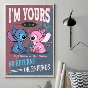 Personalized Disney Stitch And Angel Poster Im Your No Return Or Refunds Couples Canvas 2