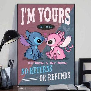 Personalized Disney Stitch And Angel Poster Im Your No Return Or Refunds Couples Canvas 3
