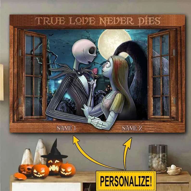 Personalized Disneyland Jack And Sally Poster True Love Never Die Couples Canvas 1