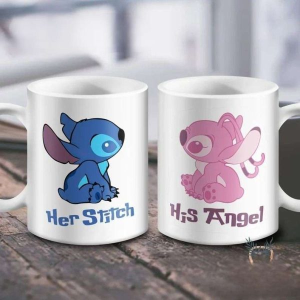 Personalized Her Stitch His Angel Disney Unique Couples Coffee Set Of 2 Mugs