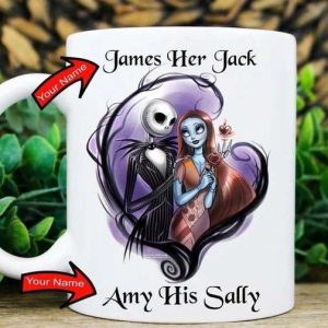 Personalized His And Hers Cup, Disney Jack Sally Couples Coffee Mug