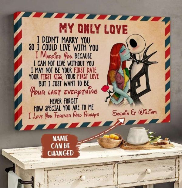 Personalized Jack And Sally In Love Poster, Letter Vintage Couples Canvas