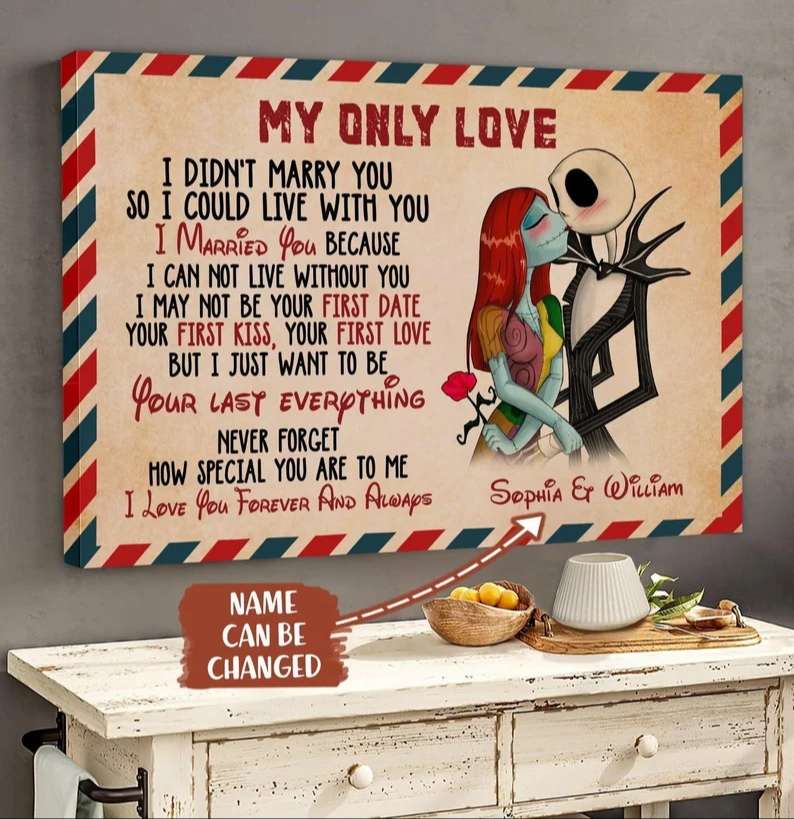 Personalized Jack And Sally In Love Poster Letter Vintage Couples Canvas 1