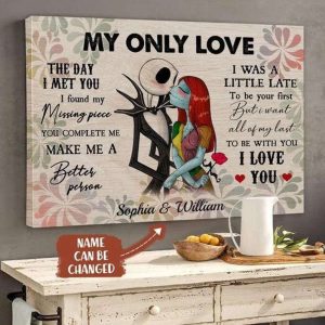 Personalized Jack And Sally Love Poster Unique Anniversary Gifts For Couples Canvas