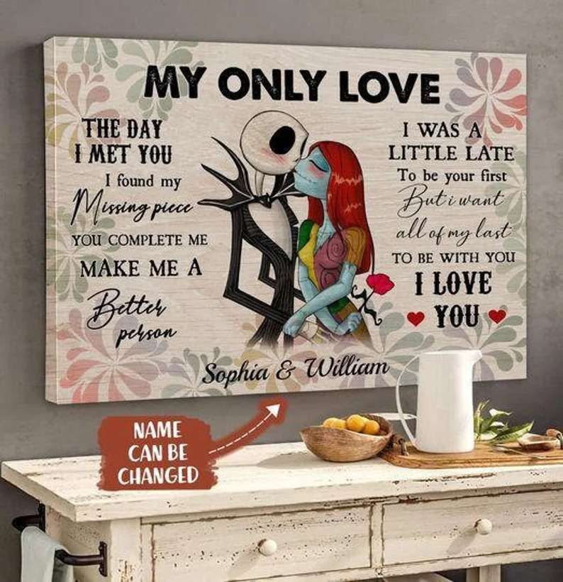 Personalized Jack And Sally Love Poster Unique Anniversary Gifts For Couples Canvas 1