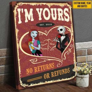 Personalized Jack And Sally Rose Poster I’m Yours No Returns Or Refunds Retro Couples Canvas