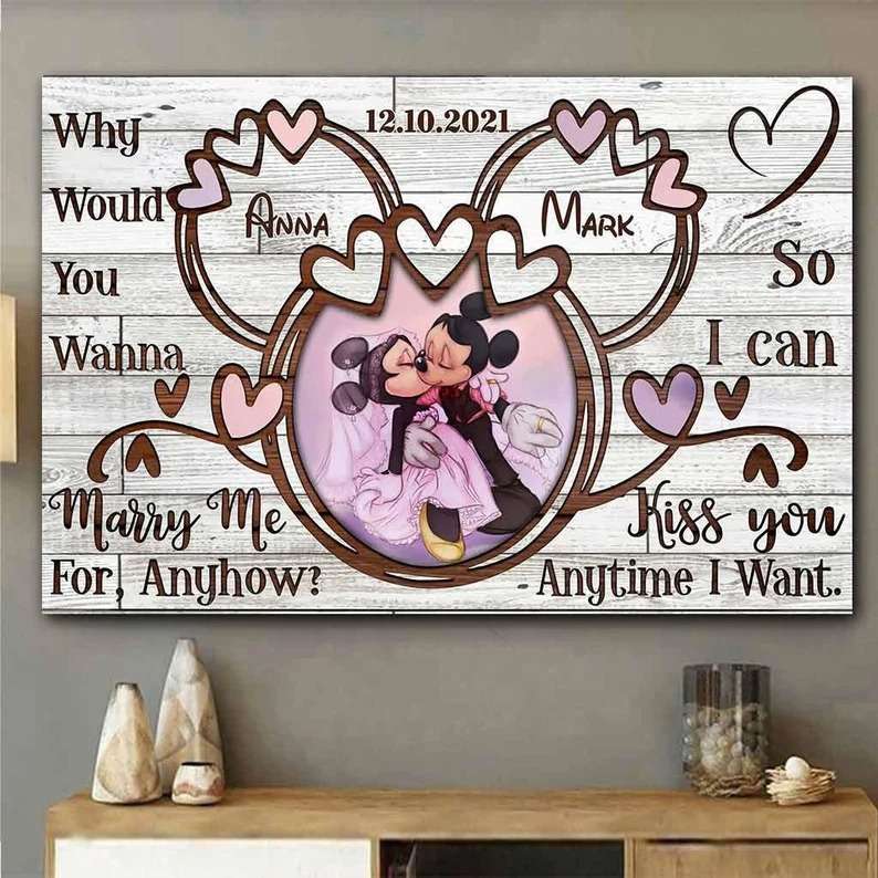 Personalized Mickey And Minnie Just Married Poster Disney Anniversary Gift Couples Canvas 1