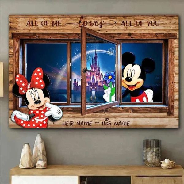 Personalized Mickey Mouse X Minnie Mouse Poster, All Of Me Loves All Of You Couples Canvas