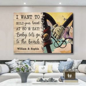Personalized Minnie And Mickey Love Poster Let's Go To The Beach Couples Canvas