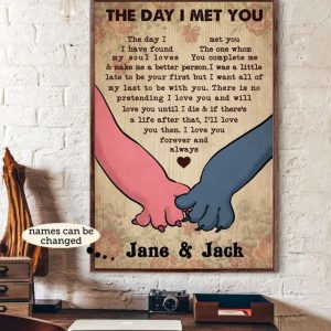 Personalized Stitch And Angel Love Poster, The Day I Met You Couples Canvas