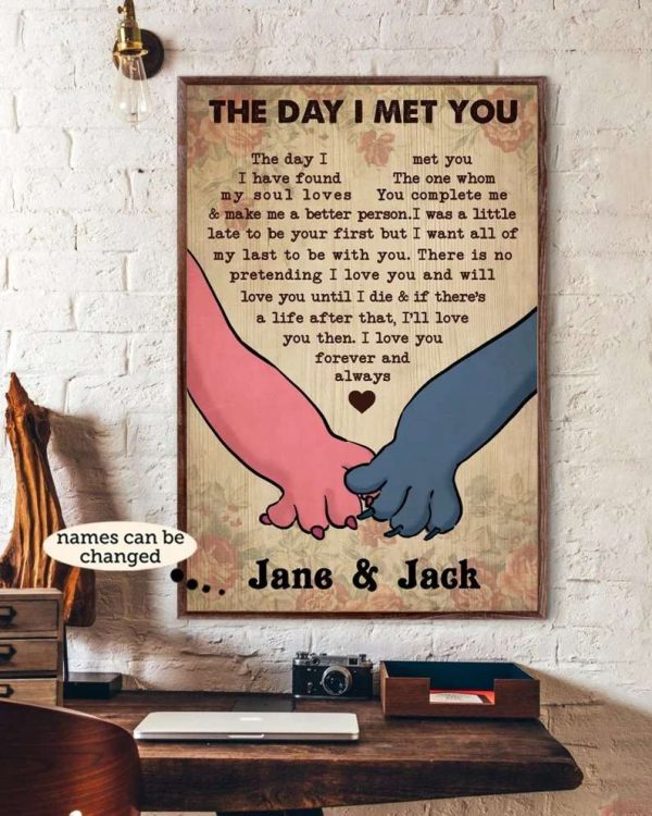 Personalized Stitch And Angel Love Poster, The Day I Met You Couples Canvas