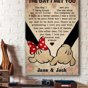 Personalized The Day I Met You Poster Mickey Minnie Love Couples Canvas 1