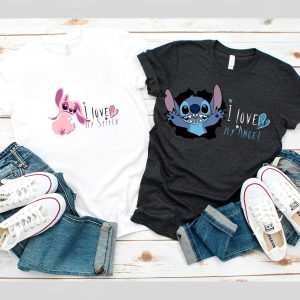 Stitch With Love Angel Cute Disney Couples T shirt 1