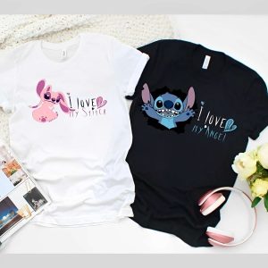 Stitch With Love Angel Cute Disney Couples T shirt 2