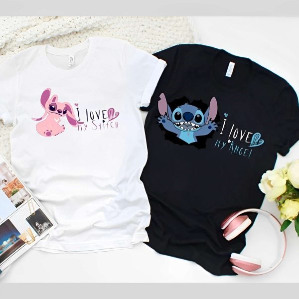 Stitch With Love Angel Cute Disney Couples T-shirt