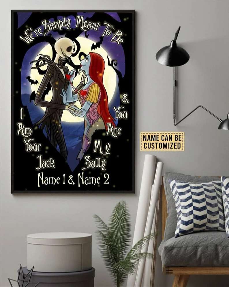 We re Simply Meant To Be Canvas Jack And Sally Moon Personalized Couples Poster 1