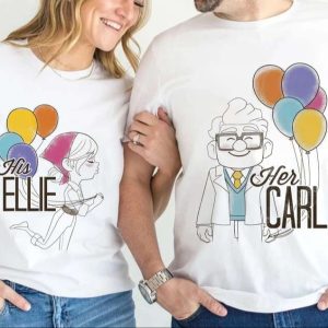 Young Carl And Ellie Colorful Balloons Disney Couples T-shirt
