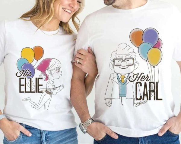 Young Carl And Ellie Colorful Balloons Disney Couples T-shirt