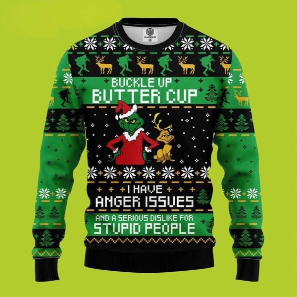 Buckle Up Butter Cup Grinch Max Funny Xmas Sweaters, Grinch Ugly Sweater