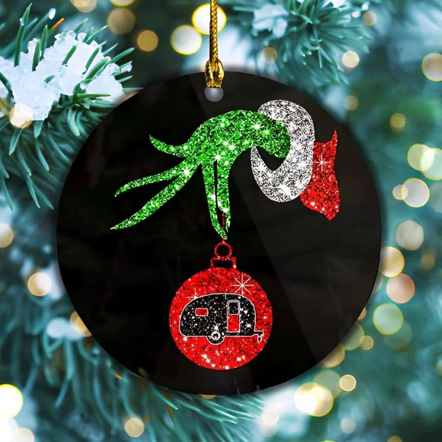 Camping Car Grinch Hand Holding Ornament Christmas, The Grinch Ornaments