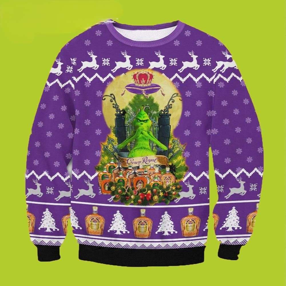 Crown Royal Whisky Grinch Funny Xmas Sweaters, Grinch Ugly Sweater