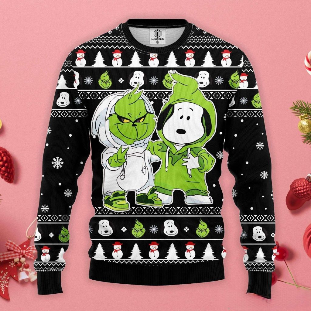 Grinch And Snoopy Merry Christmas Funny Xmas Sweaters Grinch Ugly Sweater 1