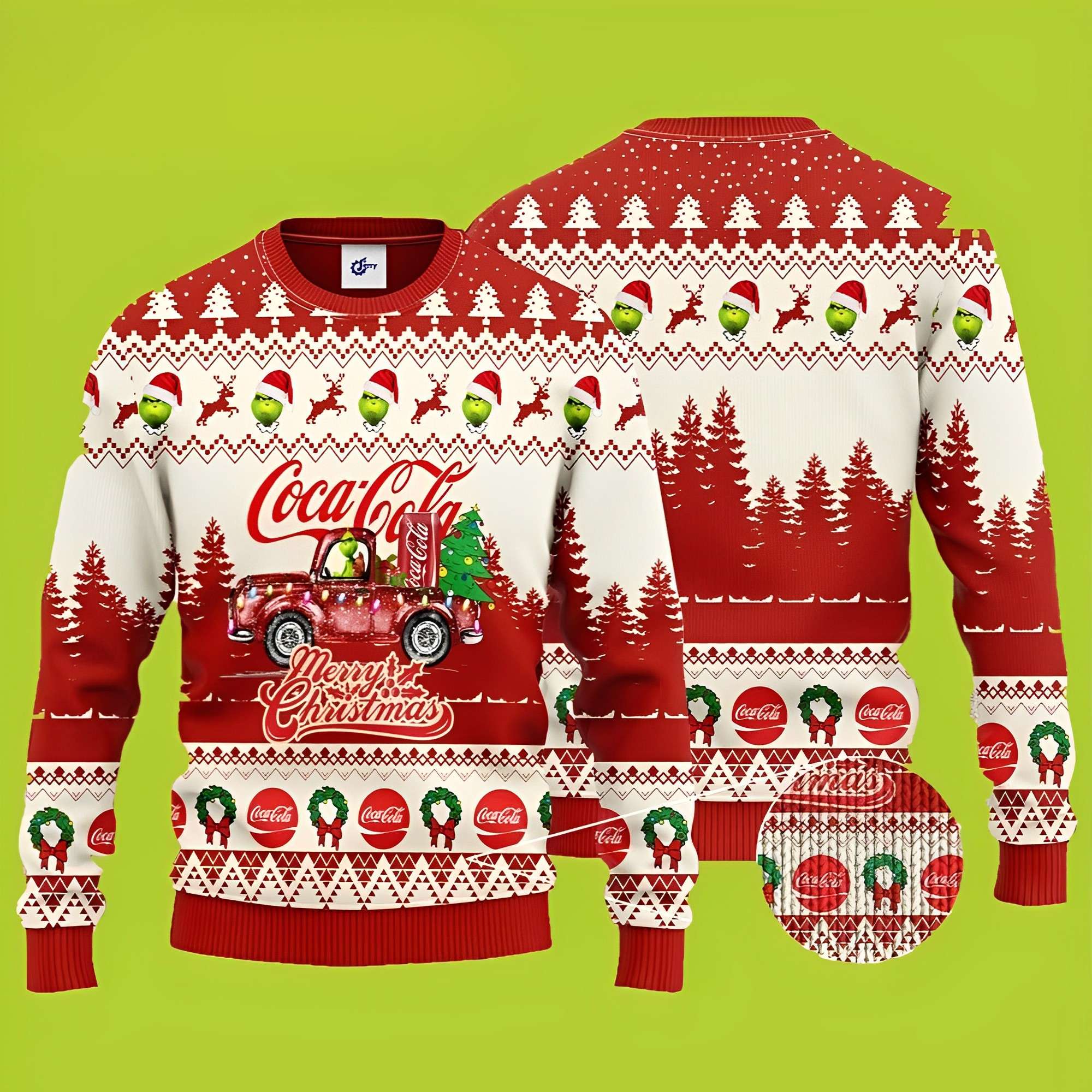 Grinch Truck Coca Cola Merry Christmas Funny Xmas Sweaters, Grinch Ugly Sweater